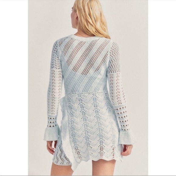 Loveshackfancy- NWT Blue and white “Kaelyn” Knit Long-sleeve Mini Dress - Picture 5 of 10